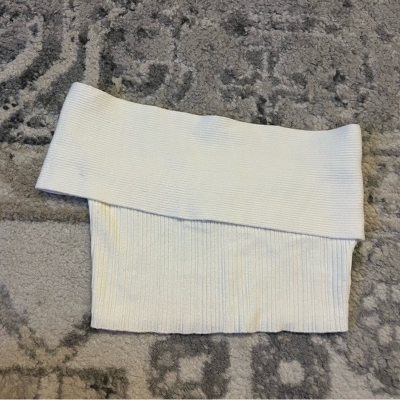 White Ribbed Off-Shoulder Top - Picture 1 of 7